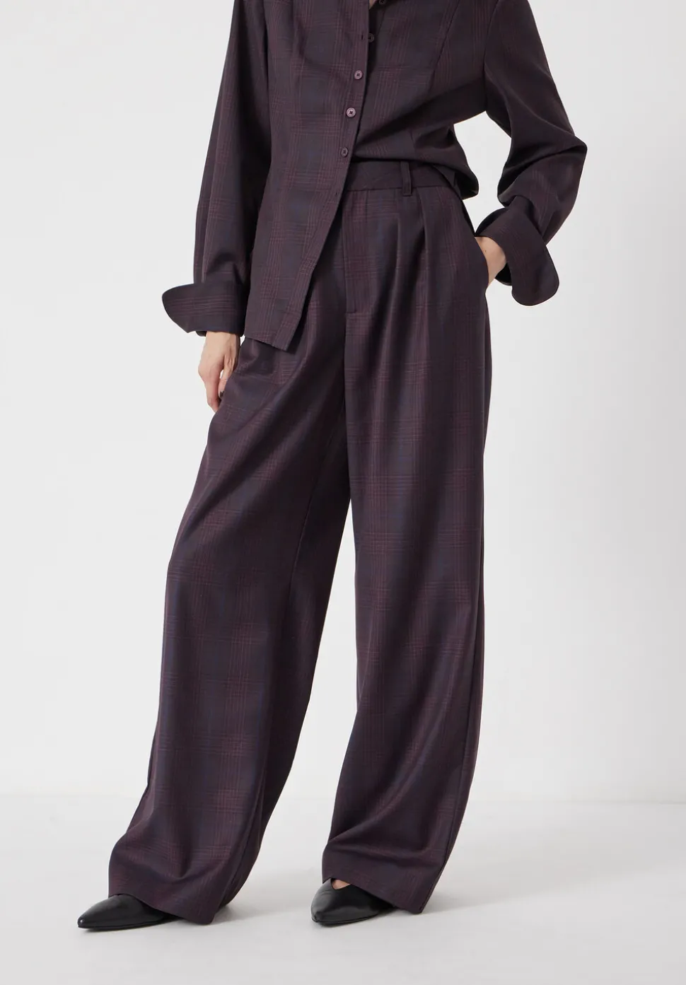 Lya Wool Blend Wide Leg Check Trousers