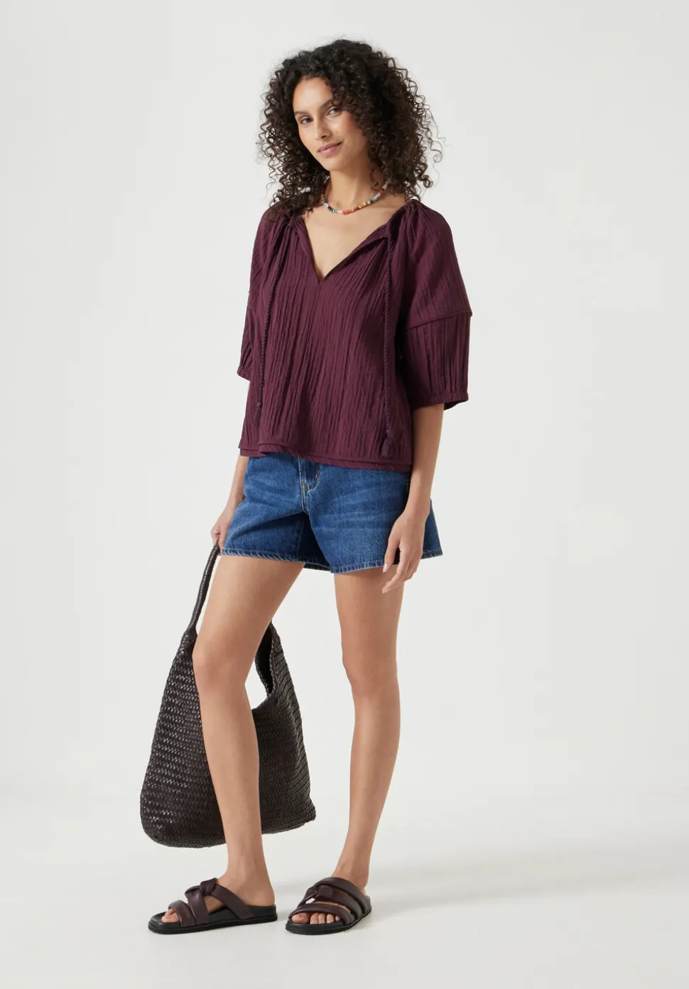 Mae Crinkle Balloon Sleeve Blouse