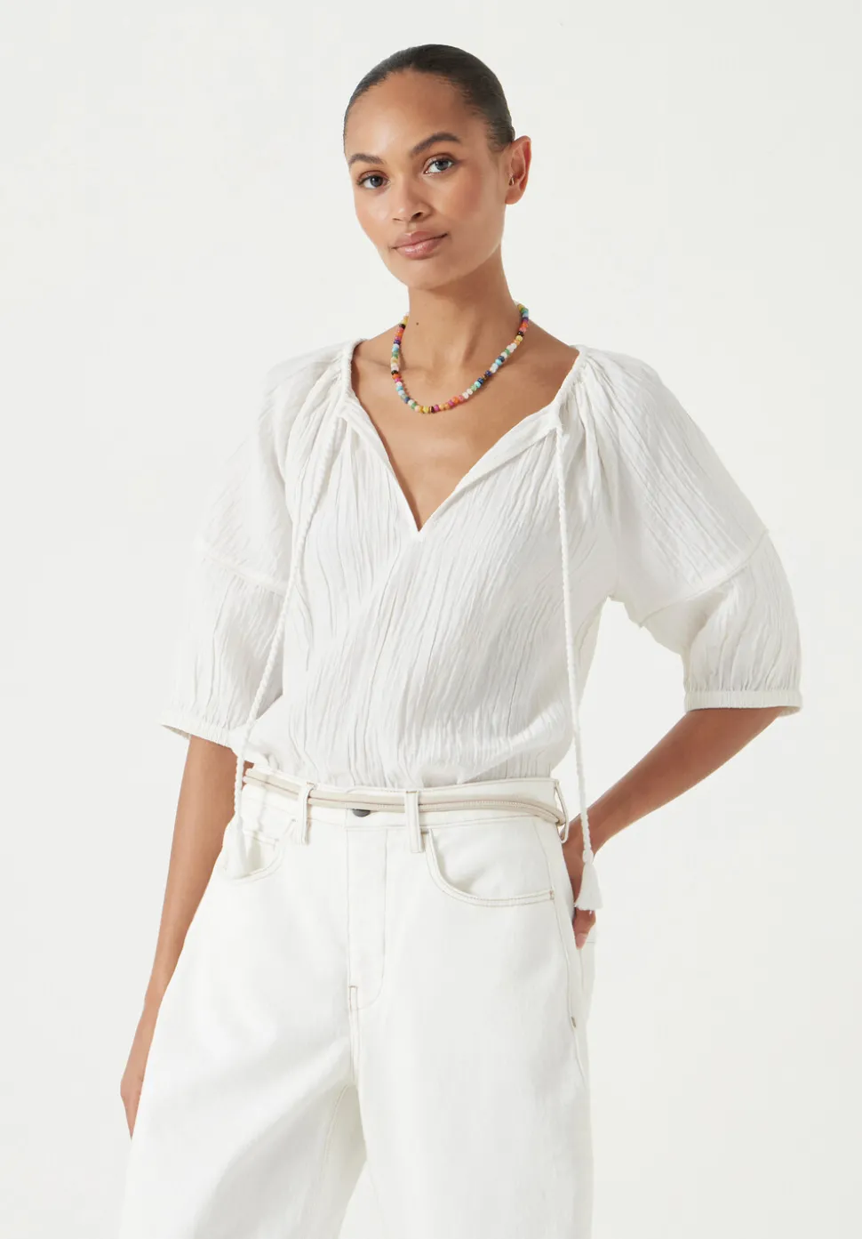 Mae Crinkle Balloon Sleeve Blouse