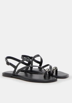 Metal Detail Flat Leather Sandals