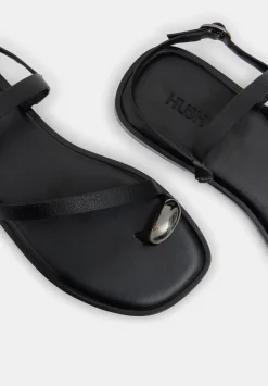 Metal Detail Flat Leather Sandals