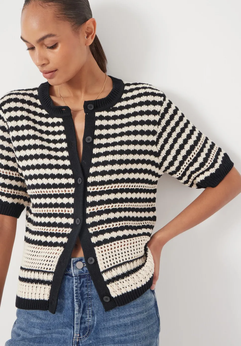 Mono Stitch Short Sleeve Cotton Cardigan