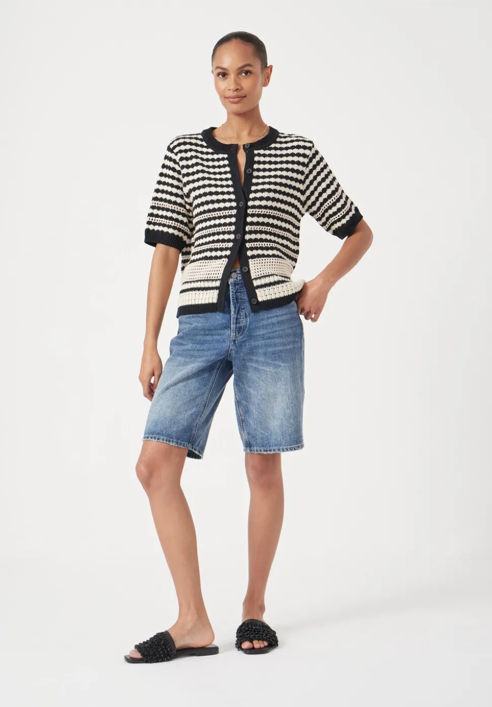 Mono Stitch Short Sleeve Cotton Cardigan