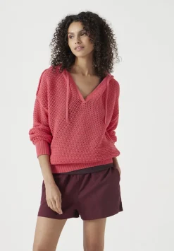 Open Stitch Cotton V Neck Hoodie