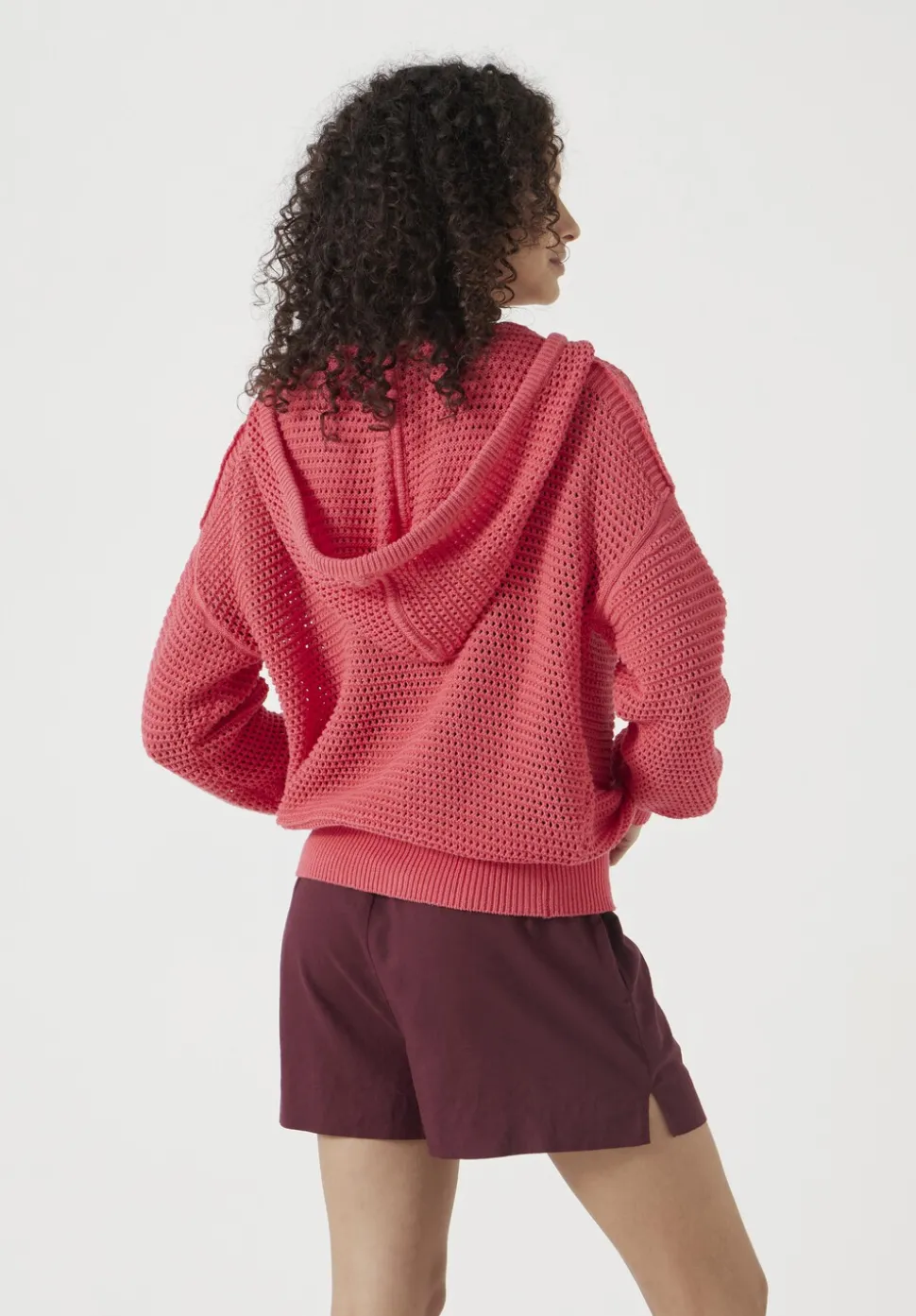 Open Stitch Cotton V Neck Hoodie