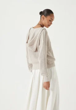 Open Stitch Cotton V Neck Hoodie