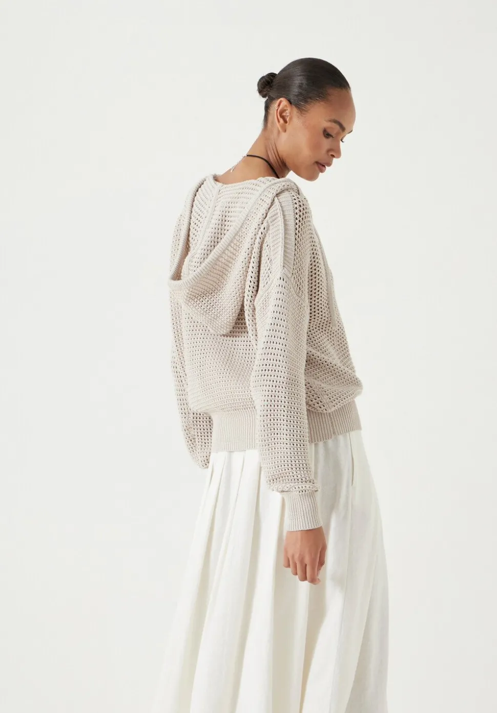 Open Stitch Cotton V Neck Hoodie