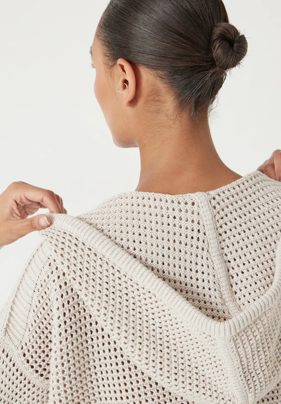 Open Stitch Cotton V Neck Hoodie