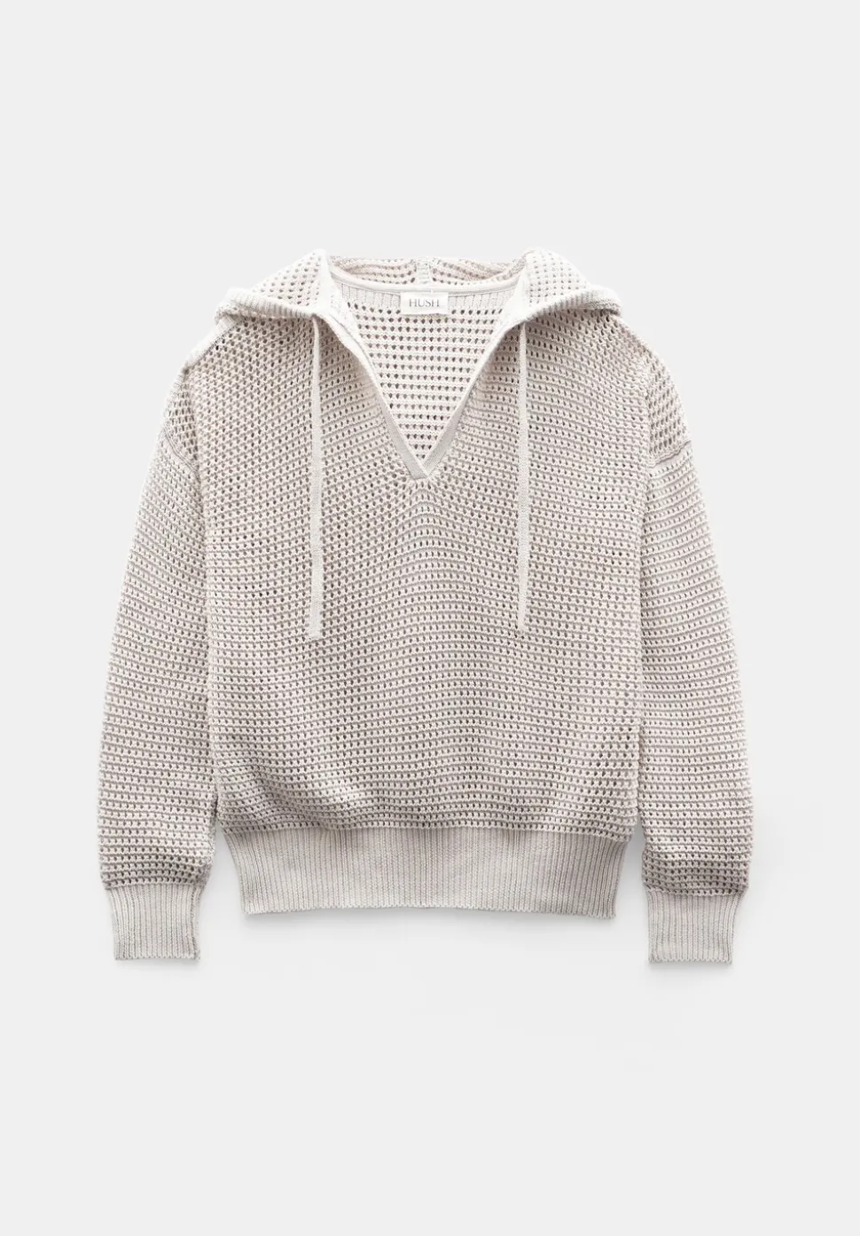 Open Stitch Cotton V Neck Hoodie