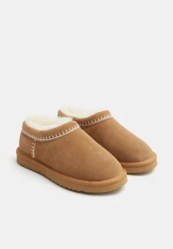 Padded Collar Sheepskin Snug Slippers