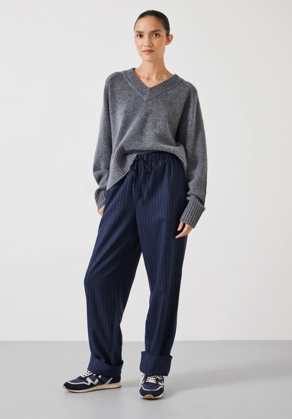 Pinstripe Wool Blend Trouser