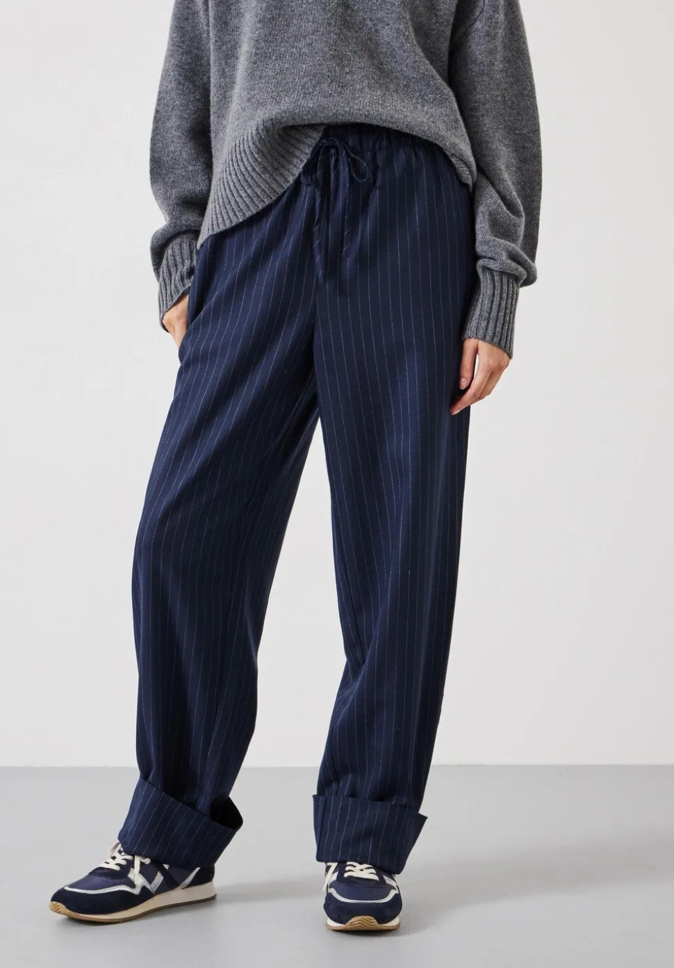Pinstripe Wool Blend Trouser