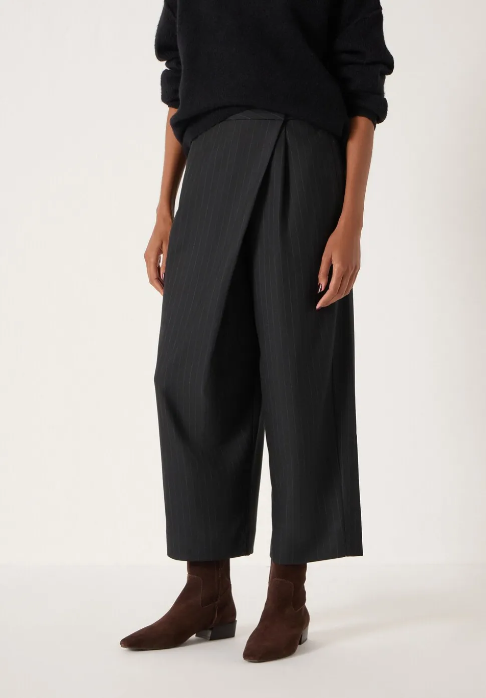 Pinstripe Wrap Detail Trousers