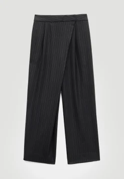 Pinstripe Wrap Detail Trousers