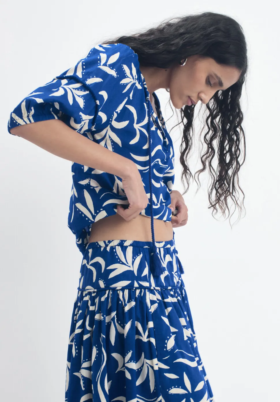 Printed Cotton Balloon Sleeve Blouse