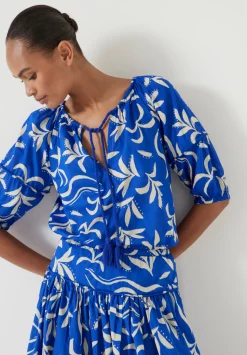 Printed Cotton Balloon Sleeve Blouse