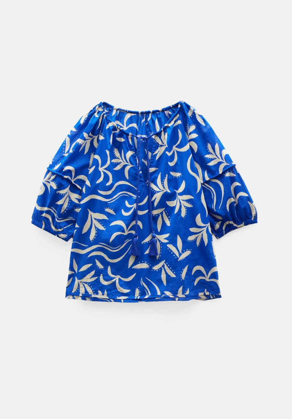 Printed Cotton Balloon Sleeve Blouse