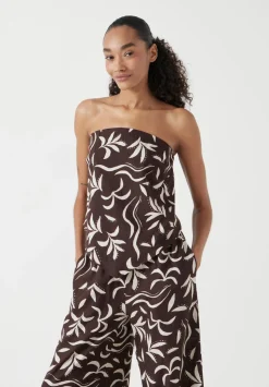 Printed Linen Blend Bandeau Top