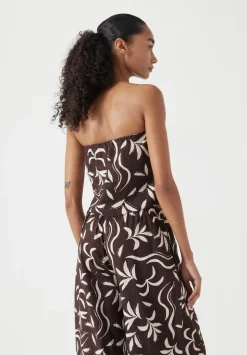 Printed Linen Blend Bandeau Top