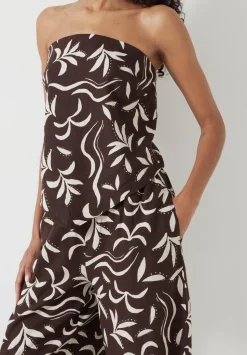 Printed Linen Blend Bandeau Top