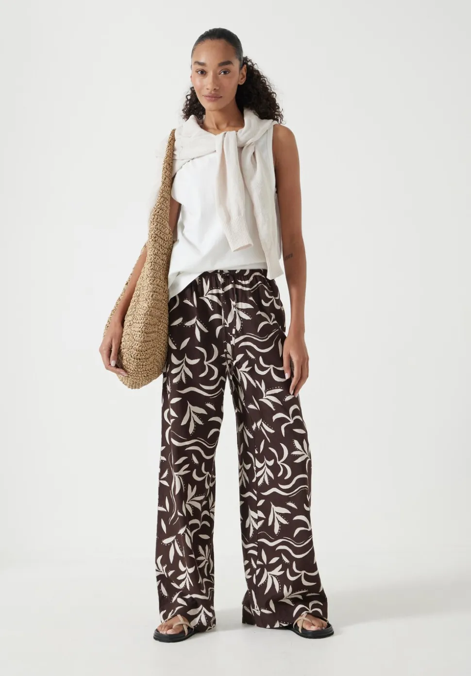 Printed Linen Blend Trouser