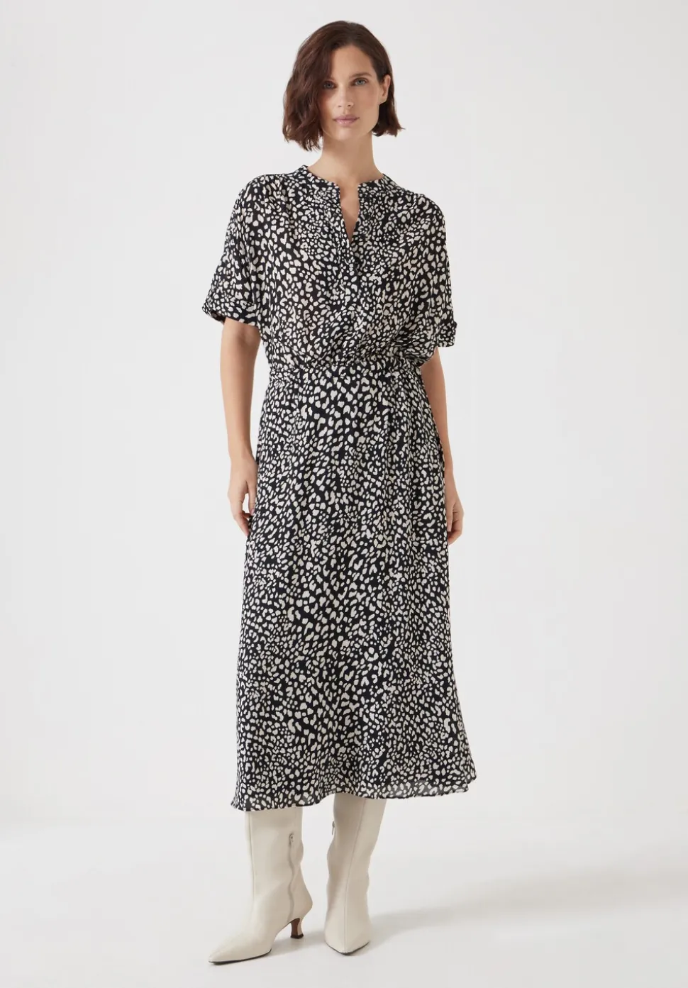 Printed Short Sleeve Midi Shirt Dress