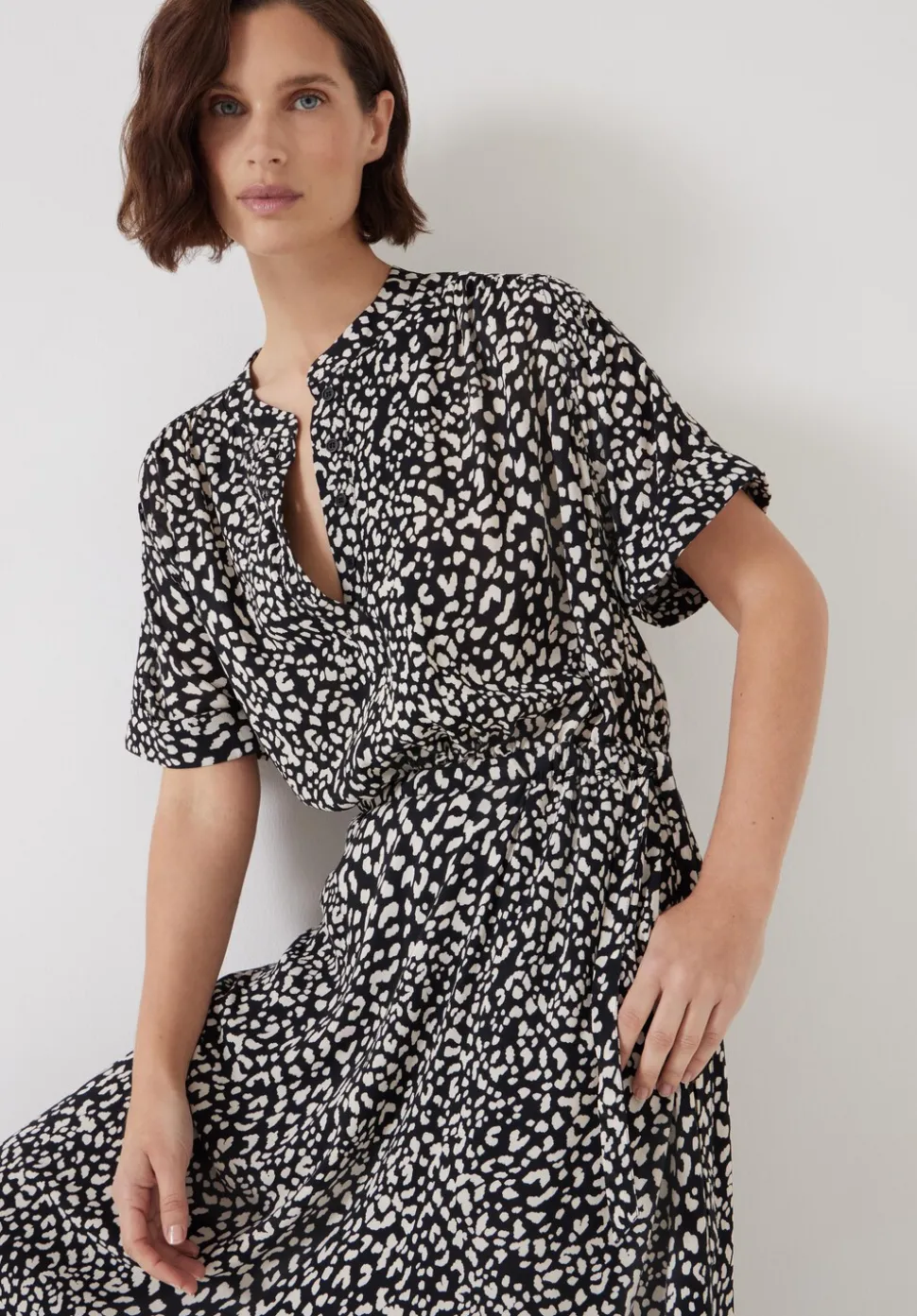 Printed Short Sleeve Midi Shirt Dress