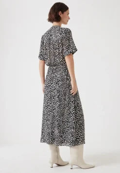 Printed Short Sleeve Midi Shirt Dress