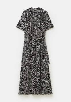 Printed Short Sleeve Midi Shirt Dress