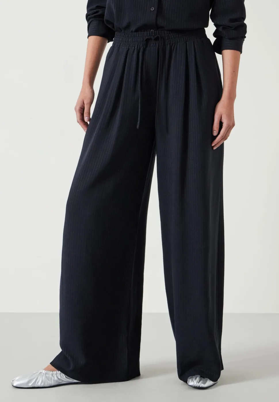 Prisha Wide Leg Pinstripe Trousers