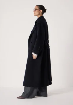 Pure Wool Double Faced Funnel Neck Belted Coat