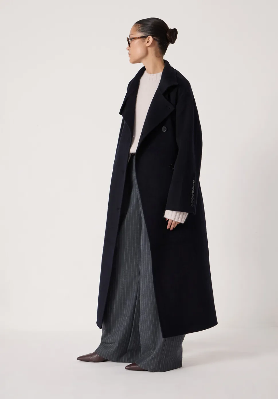 Pure Wool Double Faced Funnel Neck Belted Coat