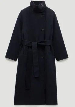 Pure Wool Double Faced Funnel Neck Belted Coat