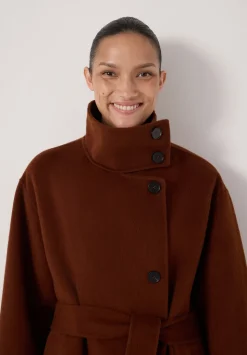 Pure Wool Double Faced Funnel Neck Belted Coat