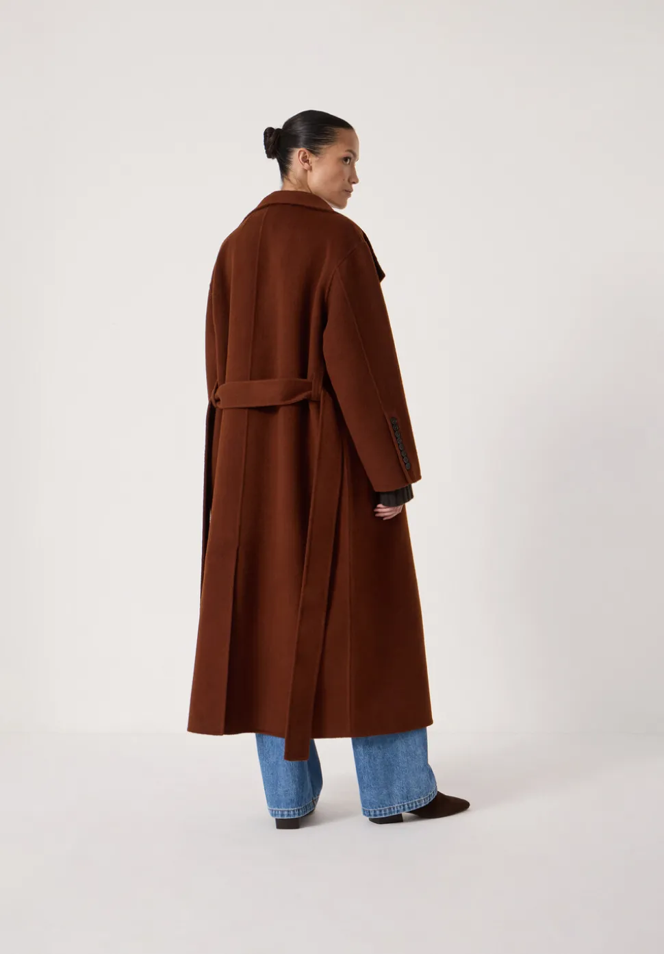 Pure Wool Double Faced Funnel Neck Belted Coat