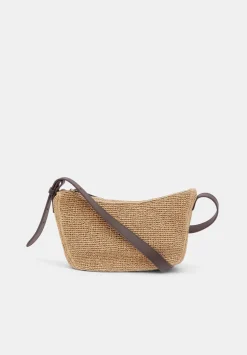 Raffia Crossbody Bag with Leather Strap