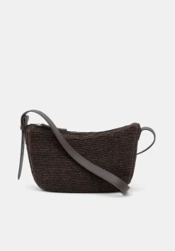 Raffia Crossbody Bag with Leather Strap