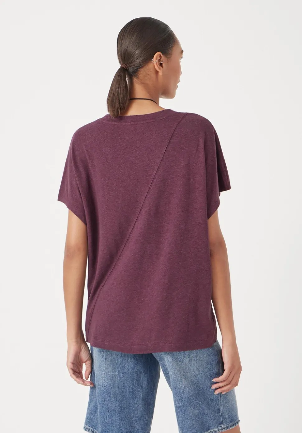Rosalia Linen Blend V Neck T-Shirt