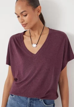 Rosalia Linen Blend V Neck T-Shirt