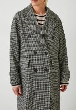 Rose Check Double Breasted Wool Blend Coat