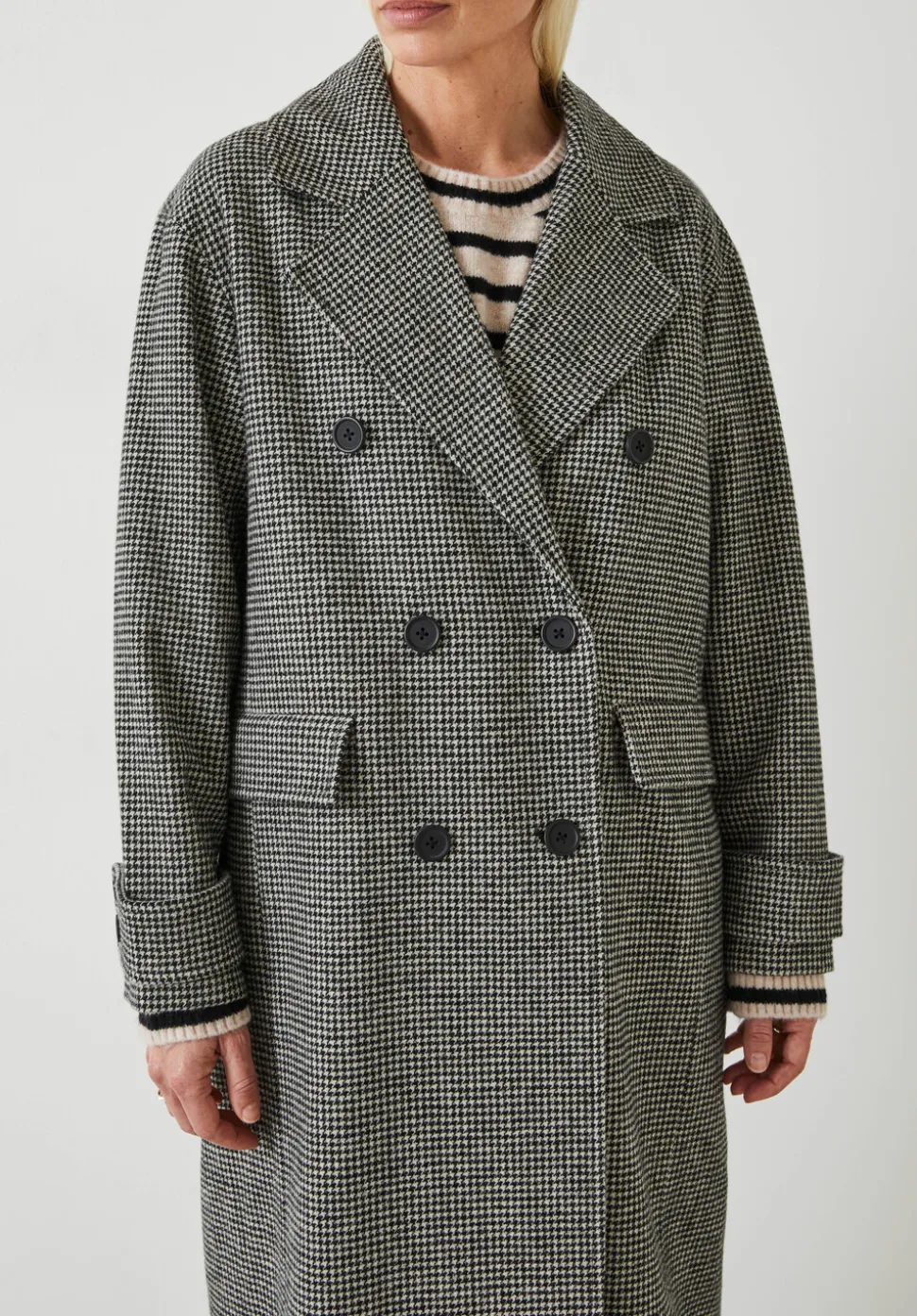 Rose Check Double Breasted Wool Blend Coat
