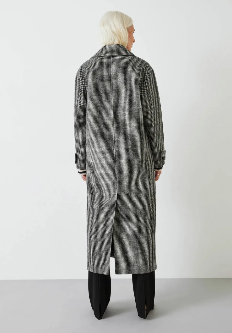 Rose Check Double Breasted Wool Blend Coat