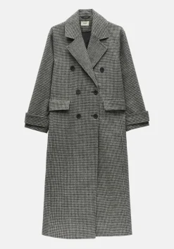 Rose Check Double Breasted Wool Blend Coat