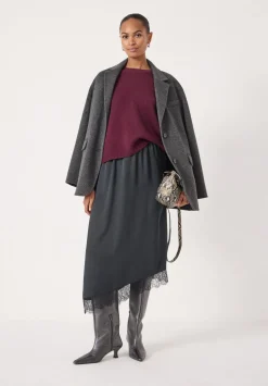 Satin Asymmetric Lace Trim Skirt
