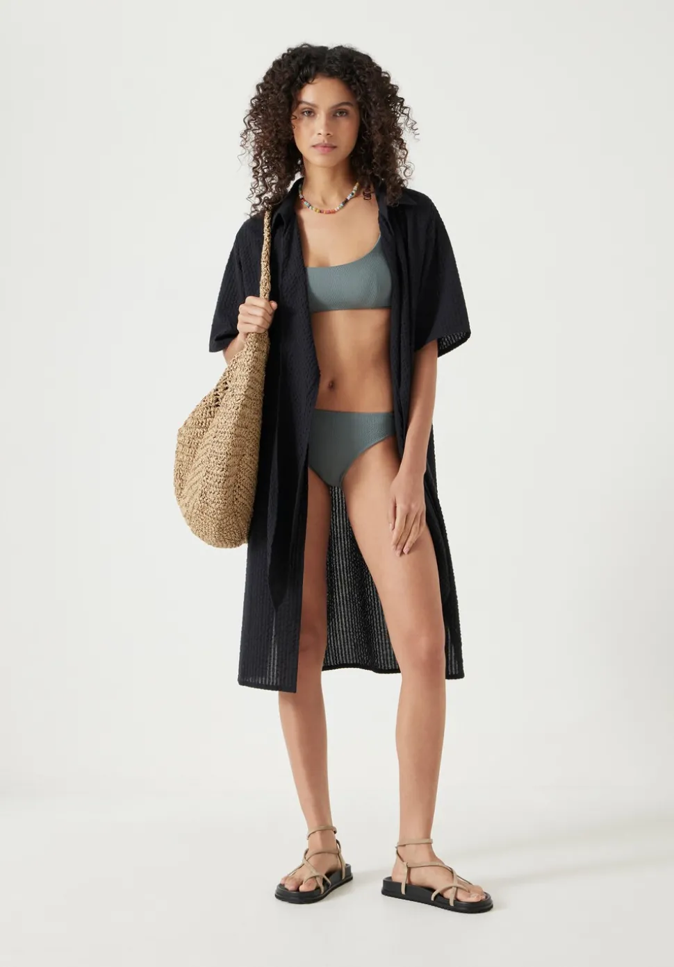 Seersucker Tie Front Beach Dress