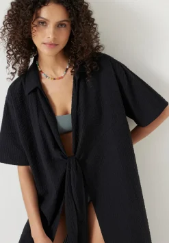 Seersucker Tie Front Beach Dress