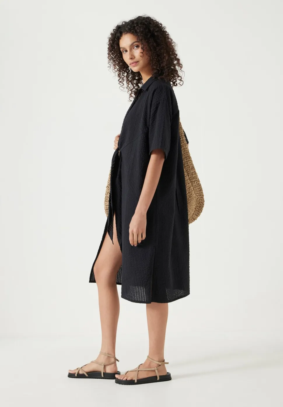 Seersucker Tie Front Beach Dress