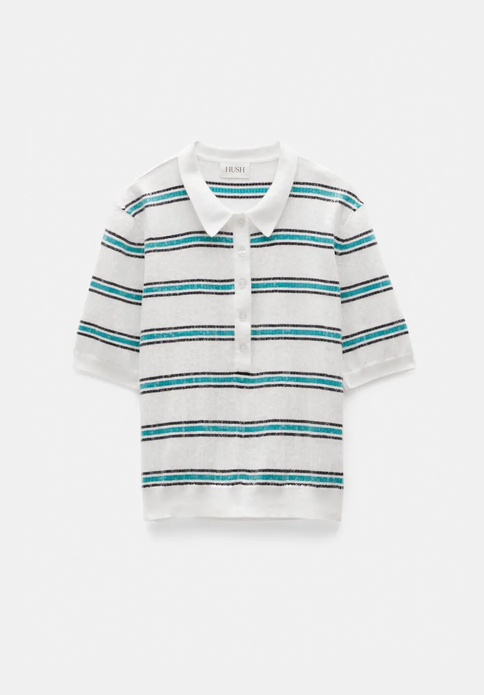 Sequin Stripe Knitted Polo Top