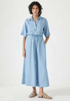 Short Sleeve Chambray Midi Shirt Dress