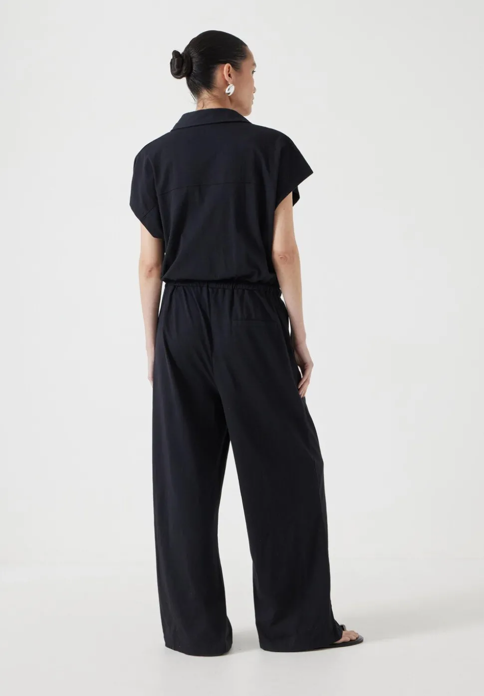 Short Sleeve Wide Leg Jersey Jumpsuit